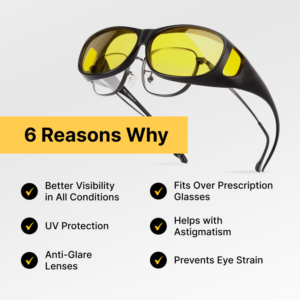 Night Driving Glasses | Yellow Lenses to Reduce Glare & Eye Strain for Safer Night Rides