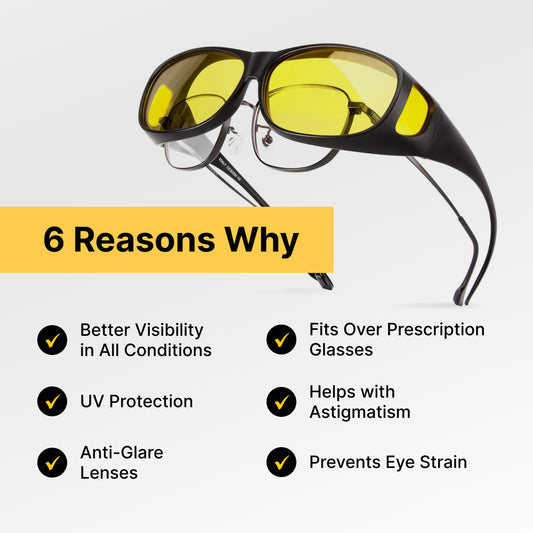 Night Driving Glasses | Yellow Lenses to Reduce Glare & Eye Strain for Safer Night Rides