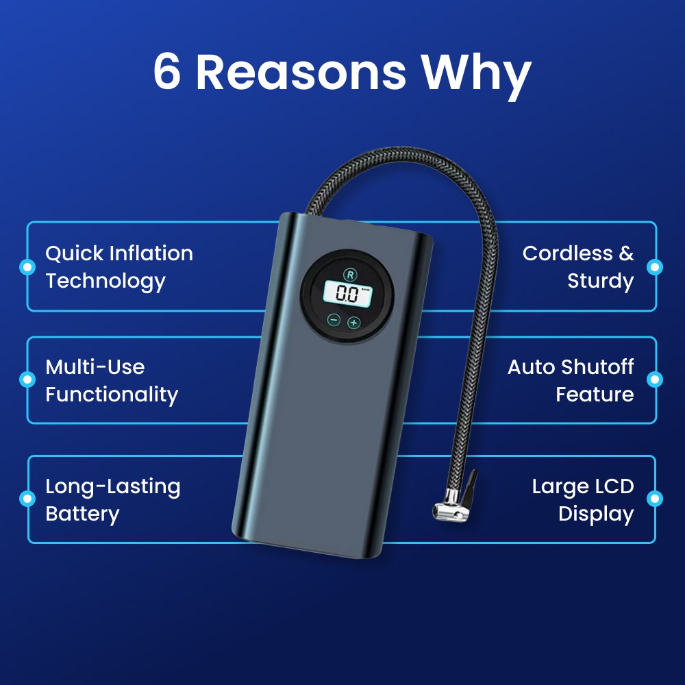 Rechargeable Digital Tire Pump Inflator | Fast & Portable Air Compressor