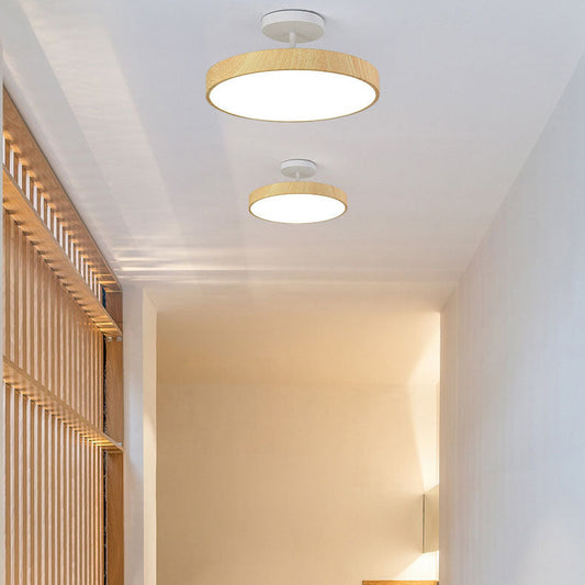 LED Semi-Flush Mount Light with Wood Grain Finish - Japanese Wabi-Sabi Style for Living Room & Hallway