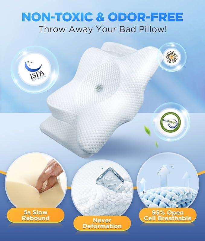 Memory Foam Neck Pillow | Ergonomic Support for Neck Pain Relief & Comfortable Travel