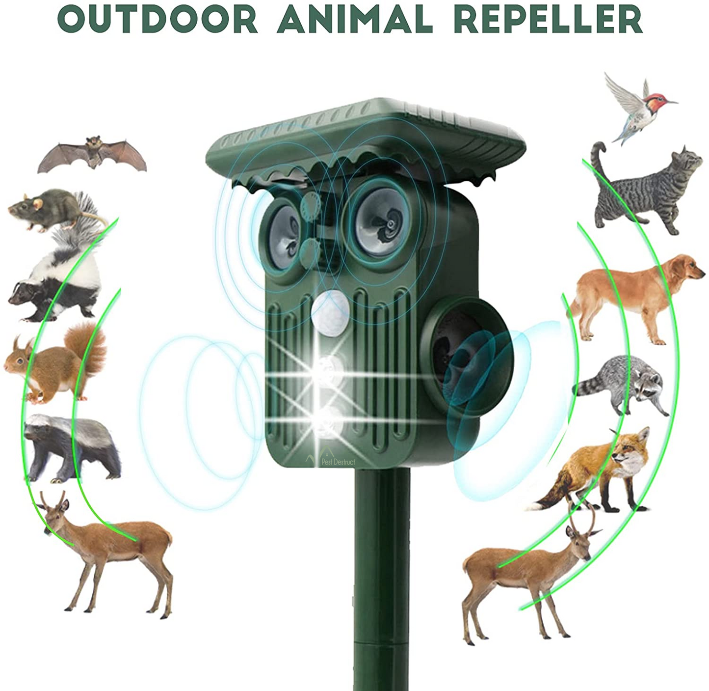 Ultrasonic Solar Deer Repeller | 5 Adjustable Modes. Waterproof & Eco-Friendly for Home Gardens and Yards