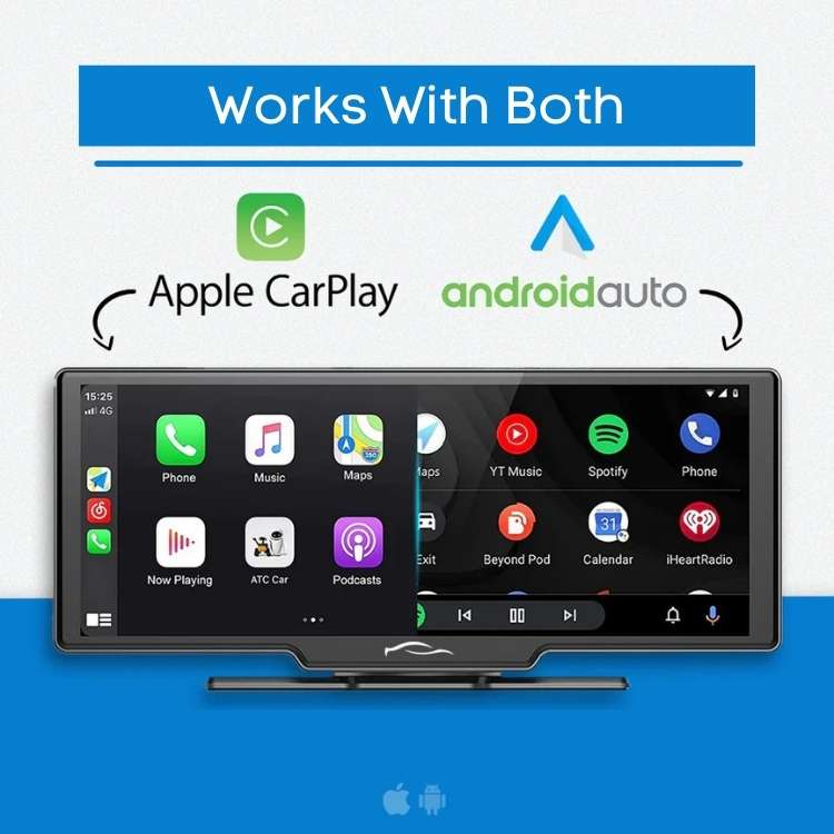 Wireless CarPlay & Android Auto Display - 10.25” Touchscreen Monitor for Cars & Trucks