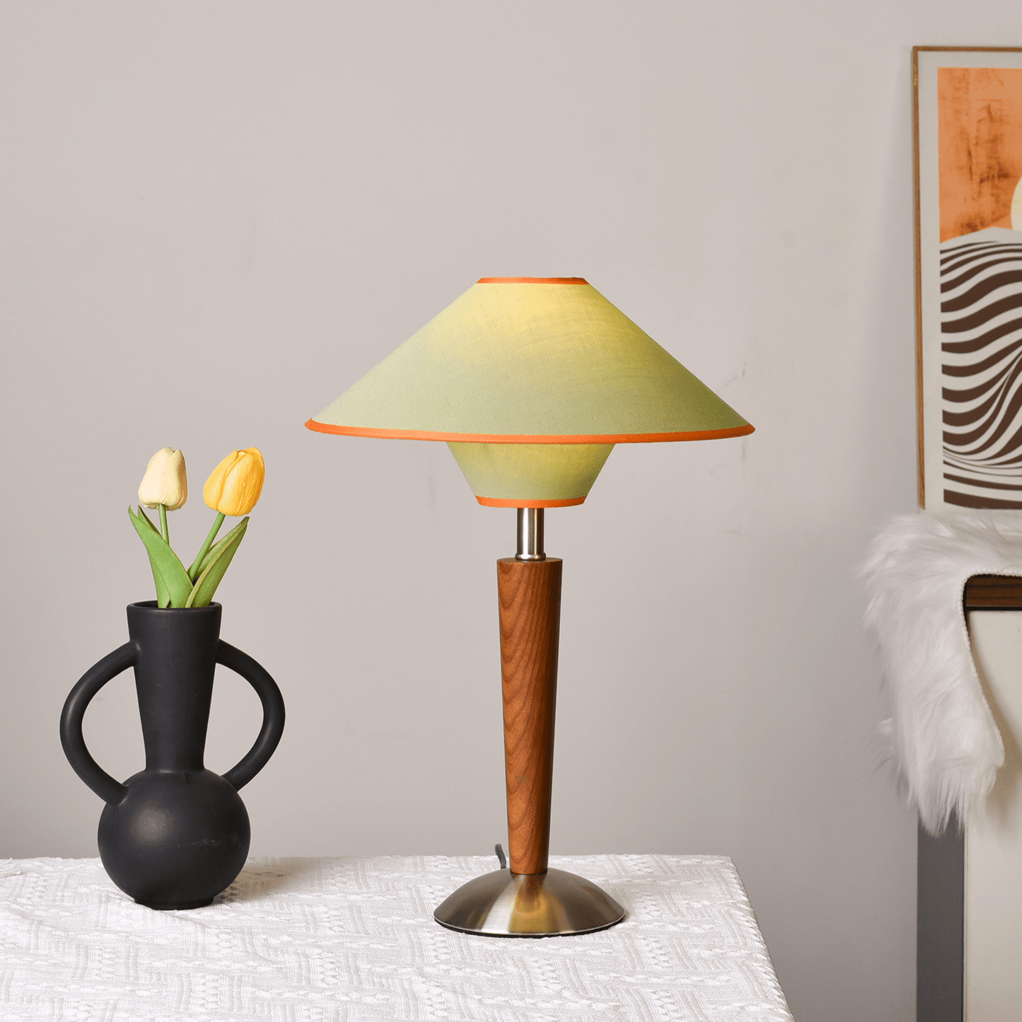 Wooden Table Lamp | Sleek Design with Fabric Shade & Ideal for Indoor Use in Modern Living Spaces