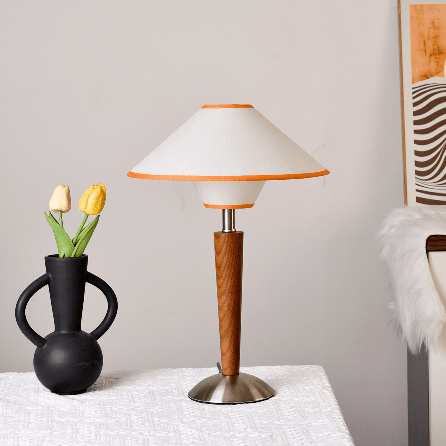 Wooden Table Lamp | Sleek Design with Fabric Shade & Ideal for Indoor Use in Modern Living Spaces
