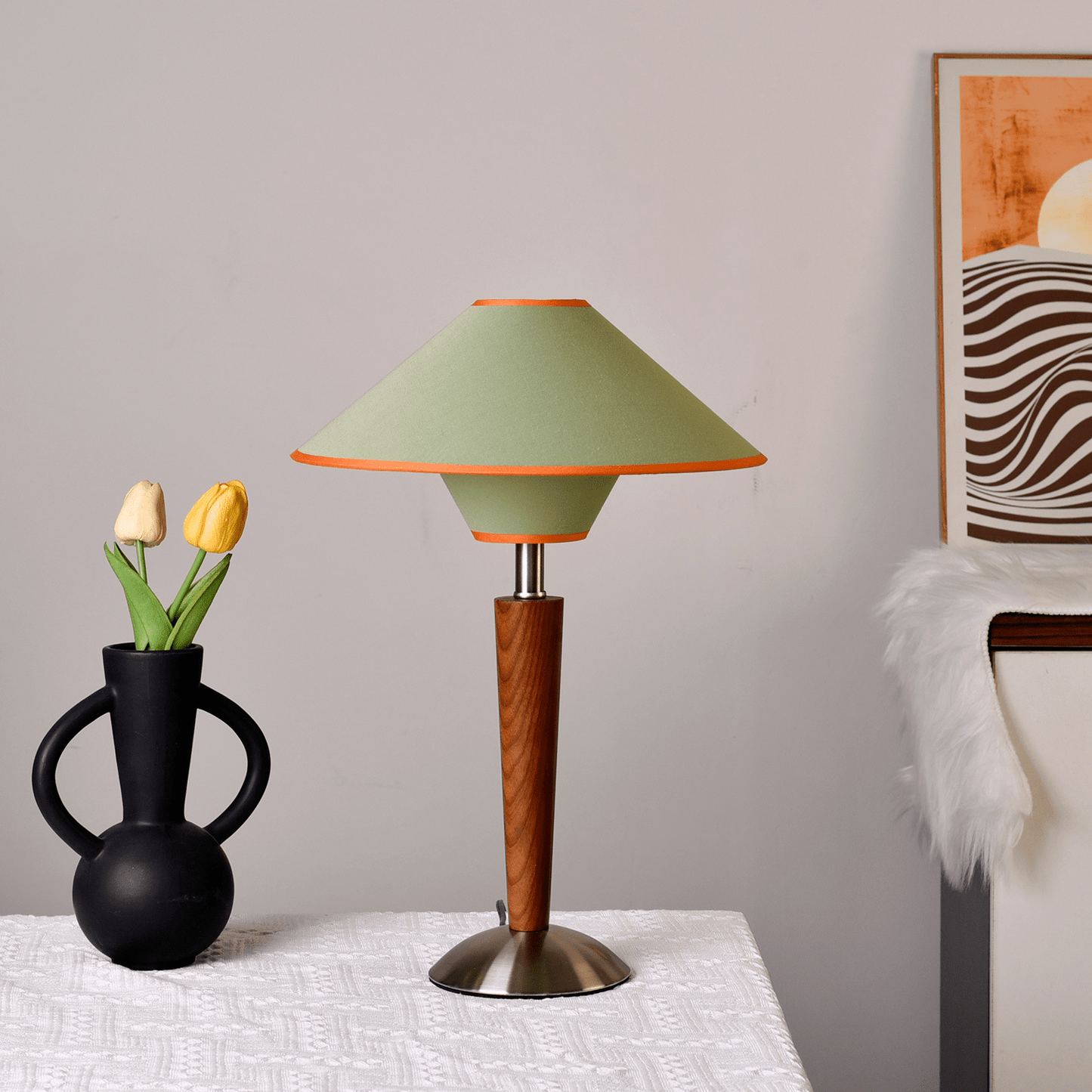 Wooden Table Lamp | Sleek Design with Fabric Shade & Ideal for Indoor Use in Modern Living Spaces