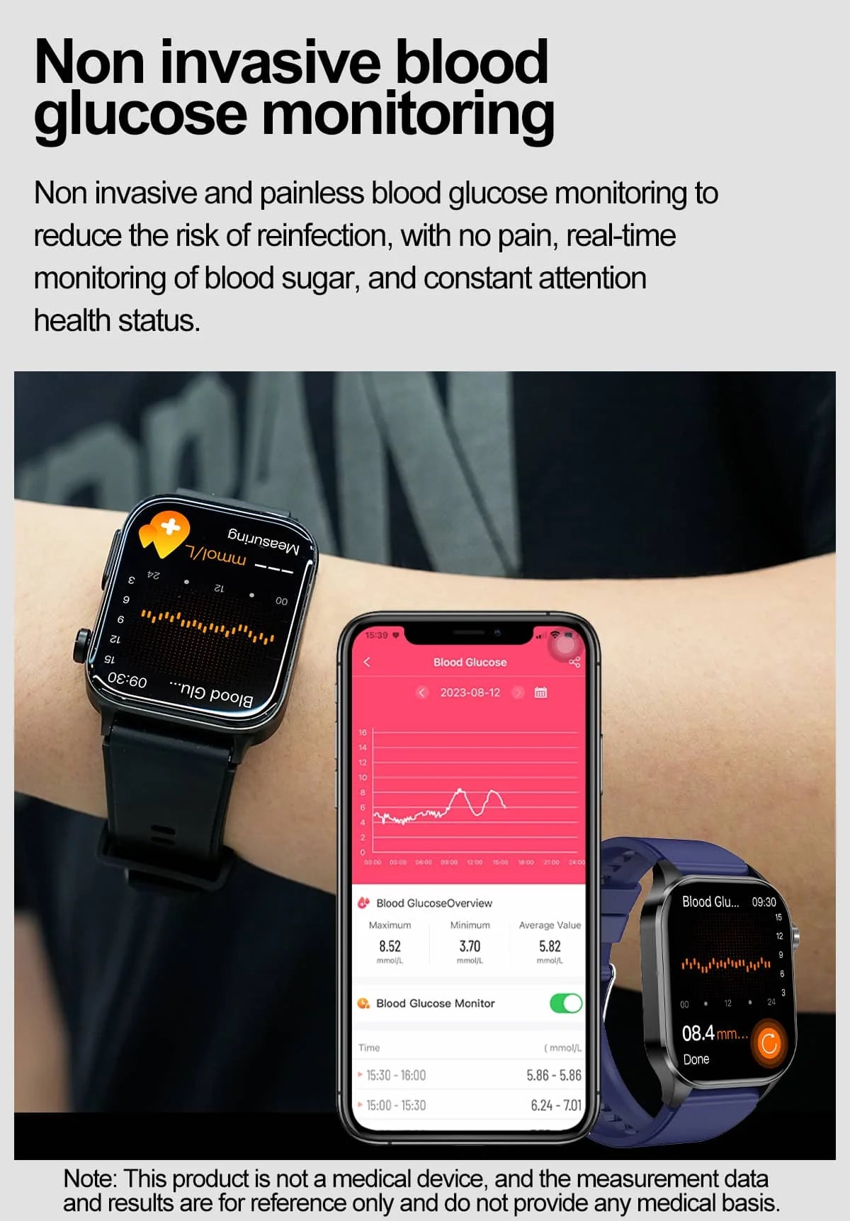 Health Smart Watch with ECG, Blood Pressure & Blood Sugar Monitoring | 24/7 Heart Rate Tracking for Fitness & Health Management