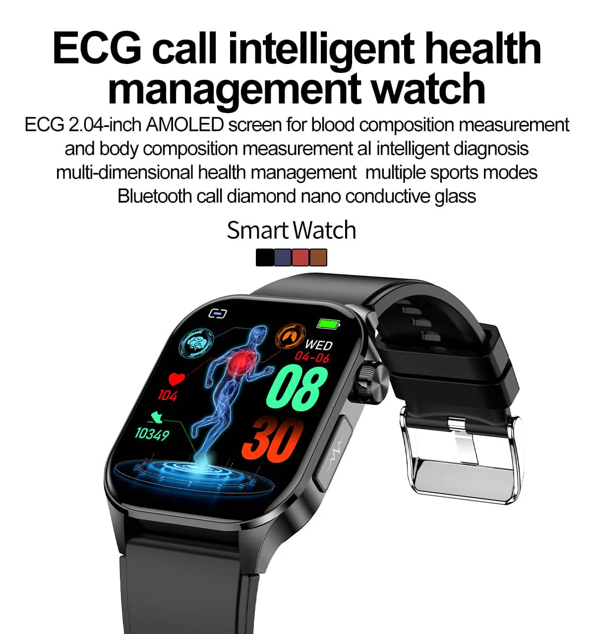 Health Smart Watch with ECG, Blood Pressure & Blood Sugar Monitoring | 24/7 Heart Rate Tracking for Fitness & Health Management