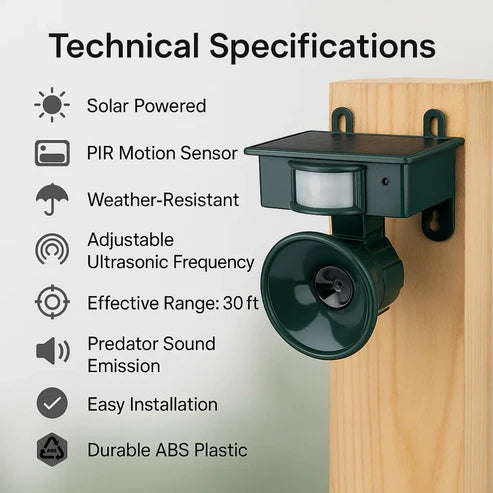 Motion Sensor Bird Deterrent - Pigeon & Crow Repeller with Sound Scare Technology for Effective Bird Control