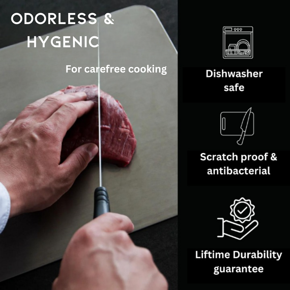 TitanCut™ - Medical Grade Titanium Cutting Board | Durable, Non-porous Board Cutting for Safe Food Preparation & Kitchen Use | Better than Wood Cutting Board