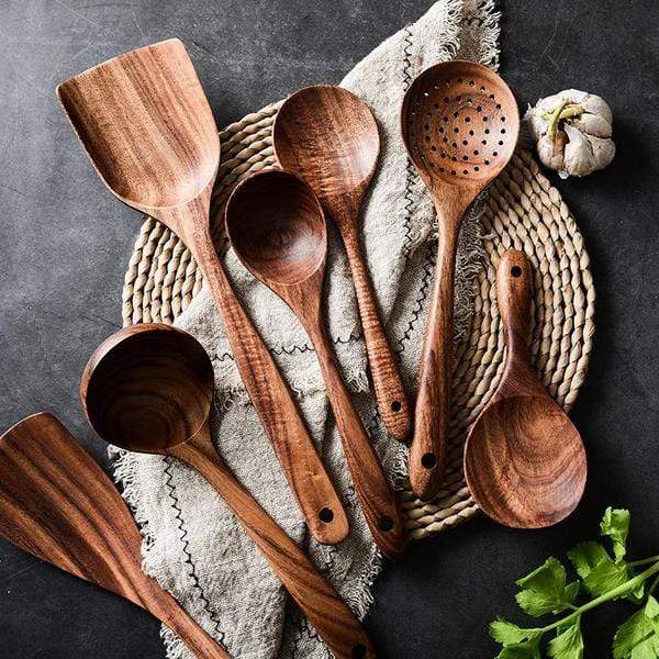 7-Piece Wooden Spoon Utensils | Wooden Kitchen Utensils & Cooking Utensils Set | Kitchen Utensil Set