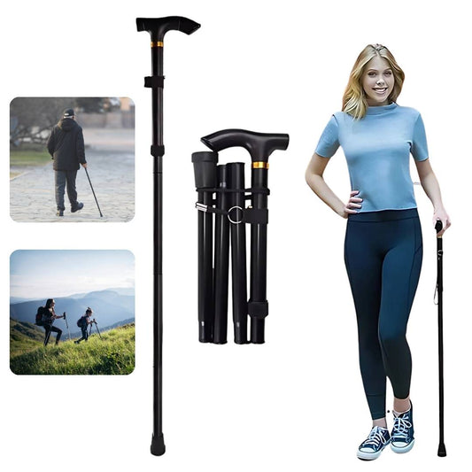 Folding Telescopic Walking Stick | Adjustable Height, Ergonomic Handle & Non-Slip Tip for Mobility Support and Outdoor Use
