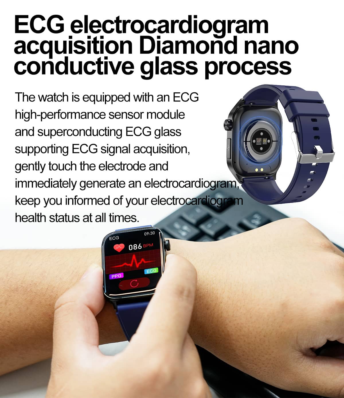 Health Smart Watch with ECG, Blood Pressure & Blood Sugar Monitoring | 24/7 Heart Rate Tracking for Fitness & Health Management