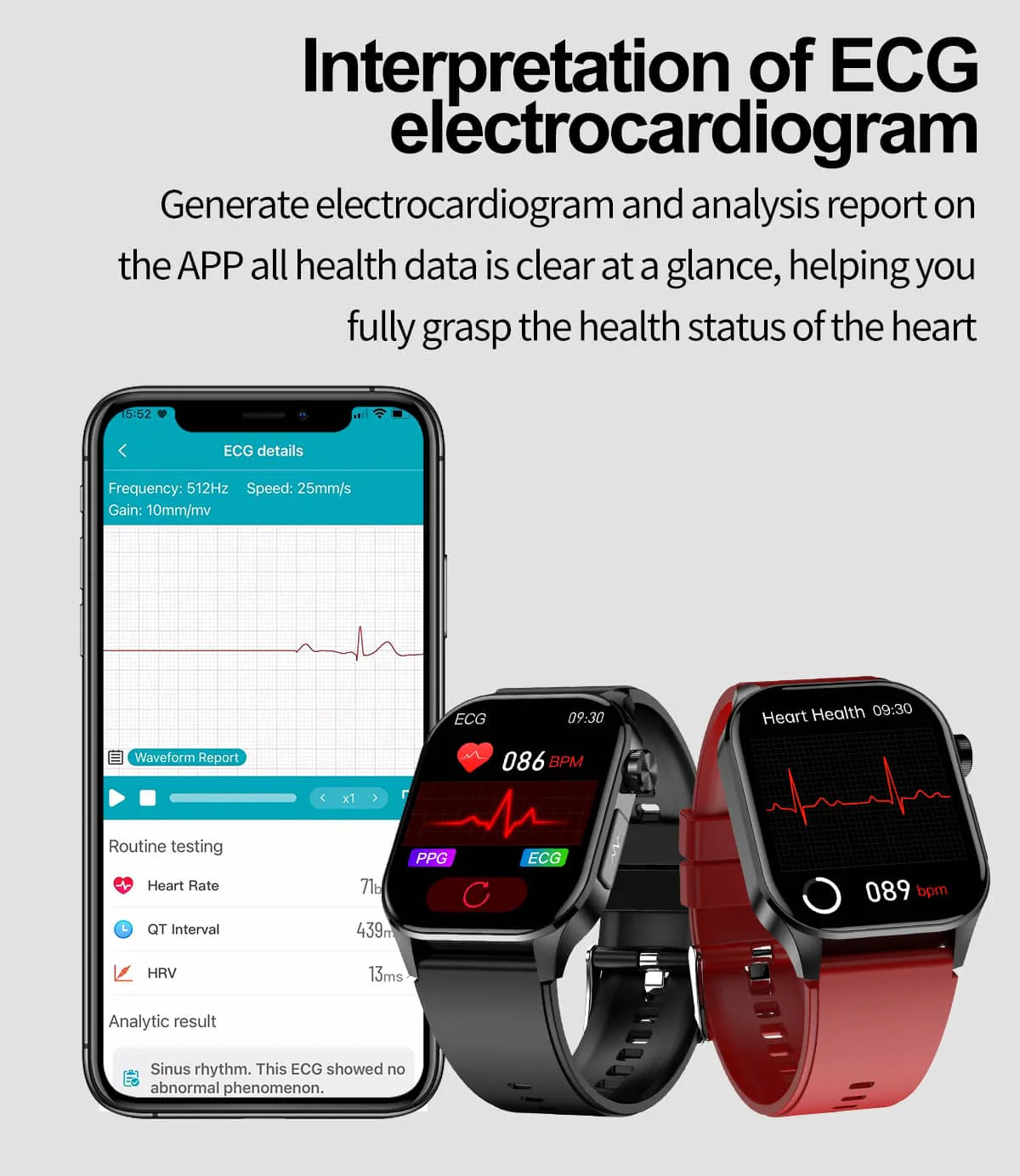 Health Smart Watch with ECG, Blood Pressure & Blood Sugar Monitoring | 24/7 Heart Rate Tracking for Fitness & Health Management