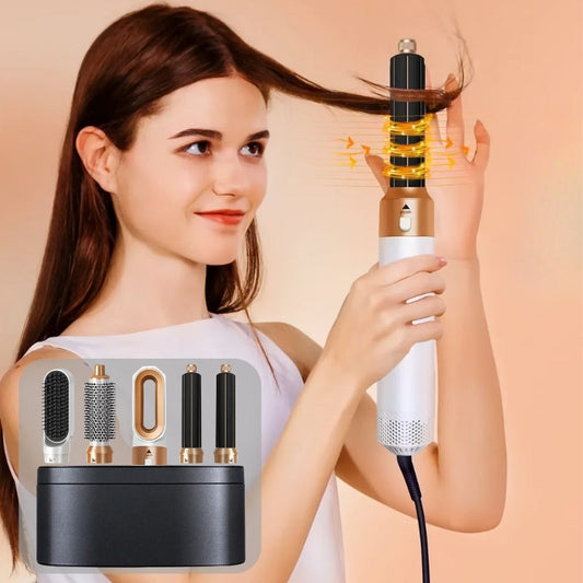 Mystiflex™ | 5-in-1 Hair Styler Pro with Hot Air Brush, Hair Dryer & Curling Attachments – Salon-Quality Blowout Tool