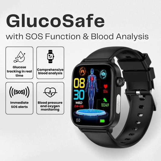 GlucoCare - Non Invasive Blood Glucose Meter SOS Smartwatch | Needle-Free Blood Glucose Monitoring & Fall Detection for Health Tracking and Emergency Assistance