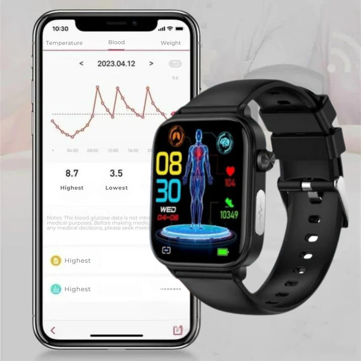 GlucoCare - Non Invasive Blood Glucose Meter SOS Smartwatch | Needle-Free Blood Glucose Monitoring & Fall Detection for Health Tracking and Emergency Assistance