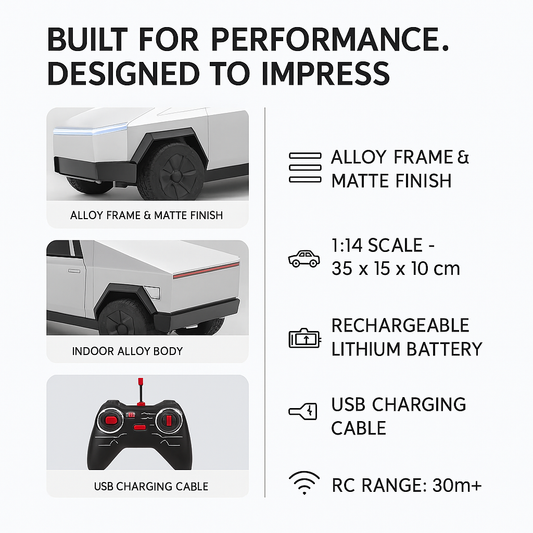 Tesla CyberTruck Remote Control Car | 1:14 Scale Alloy Model with Off-Road Capability for Kids & Adults, Indoor & Outdoor Fun