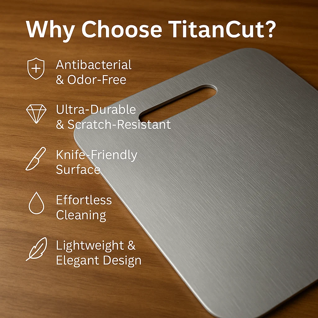 TitanCut™ - Medical Grade Titanium Cutting Board | Durable, Non-porous Board Cutting for Safe Food Preparation & Kitchen Use | Better than Wood Cutting Board
