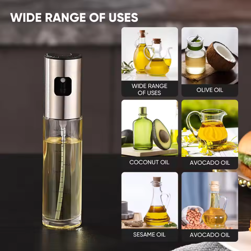 Glass Oil Spray Bottle | Durable Glass & Stainless Steel Design for Cooking, Baking & Air Frying