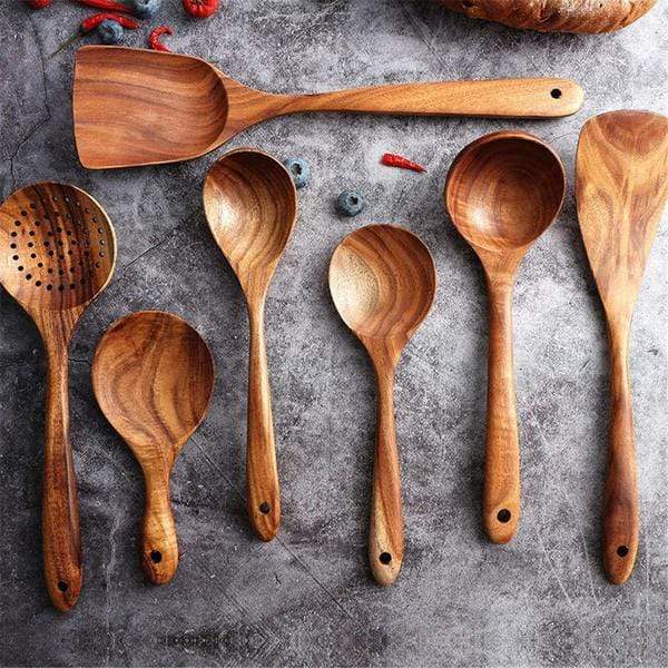 7-Piece Wooden Spoon Utensils | Wooden Kitchen Utensils & Cooking Utensils Set | Kitchen Utensil Set