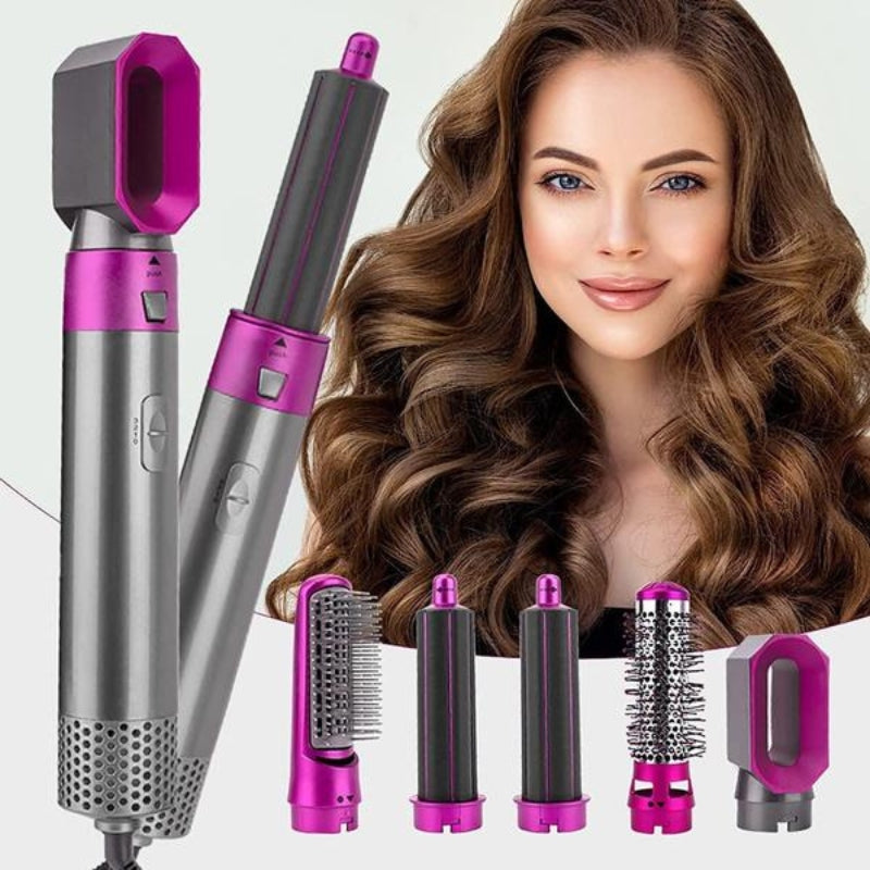 Mystiflex™ | 5-in-1 Hair Styler Pro with Hot Air Brush, Hair Dryer & Curling Attachments – Salon-Quality Blowout Tool