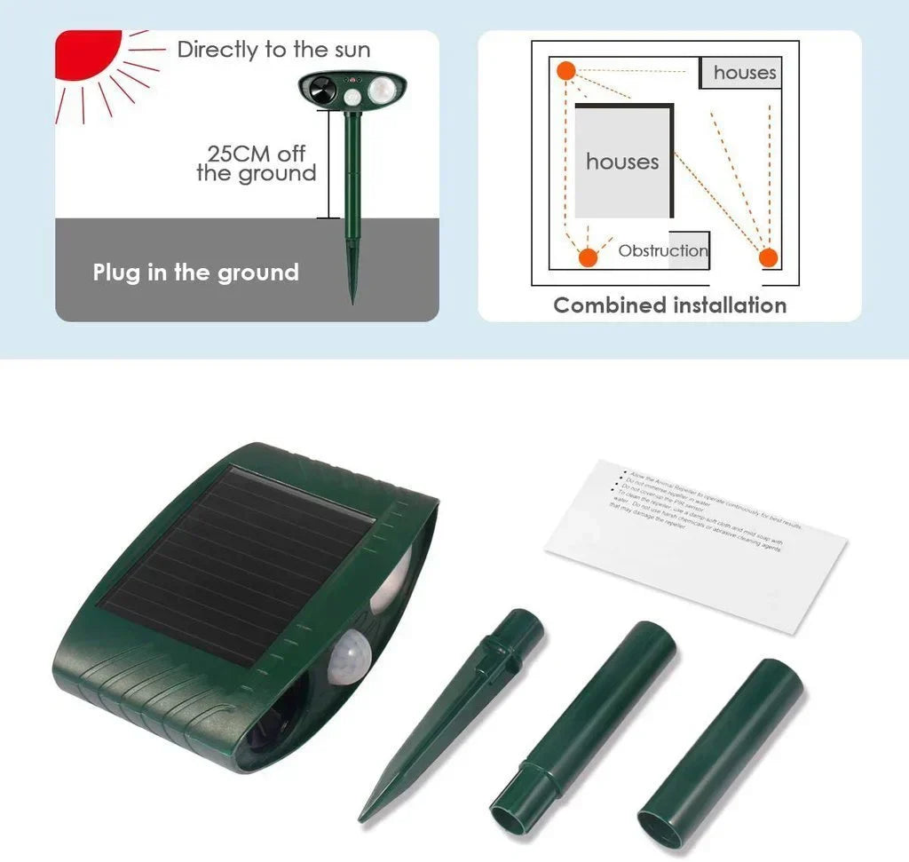 Solar-Powered Ultrasonic Deer Repeller - Effective Deer Deterrent for Gardens & Yards, Repels Deer Within 48 Hours