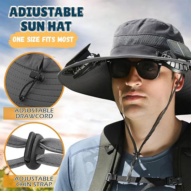 Sun Hat for Men and Women´s with UV Protection | Wide Brim Solar-Powered Fan Hat, USB Rechargeable with 3-Speed Cooling for Outdoor Use