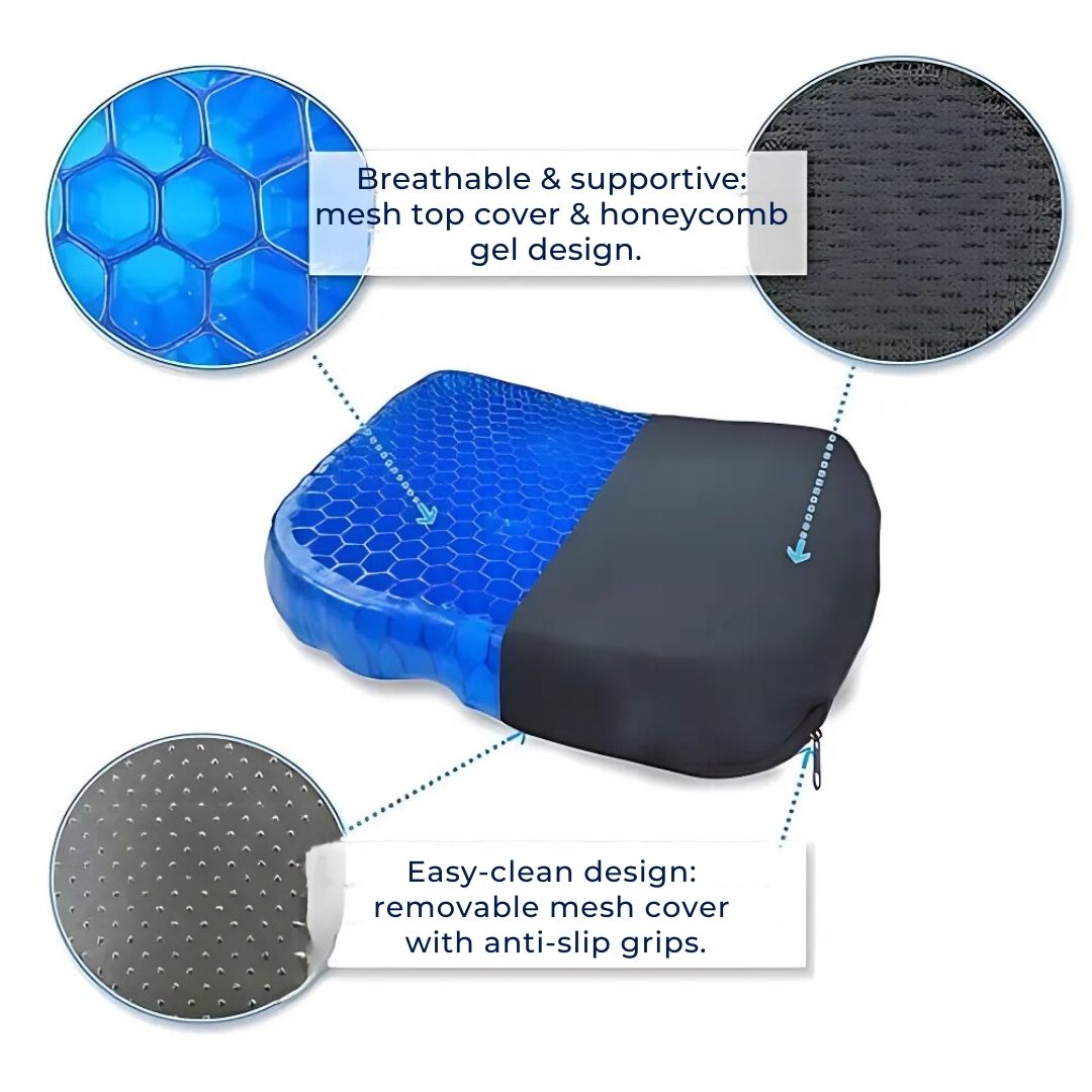 Orthopedic Gel Seat Cushion | Pressure Relief, Tailbone & Lower Back Support for Office Chair, Car & Wheelchair Use
