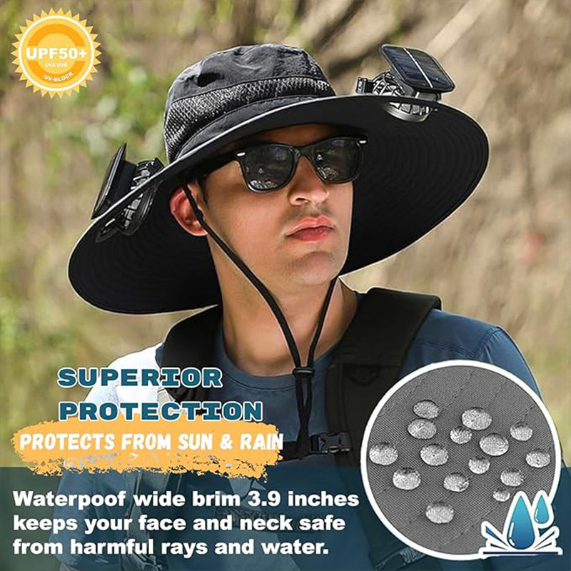 Sun Hat for Men and Women´s with UV Protection | Wide Brim Solar-Powered Fan Hat, USB Rechargeable with 3-Speed Cooling for Outdoor Use