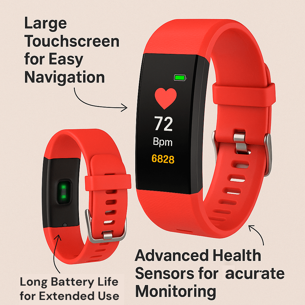 Step Counter Watch for Seniors | Smart Bracelet Easy-to-Read Display, Health Tracking & Long Battery Smartwatch