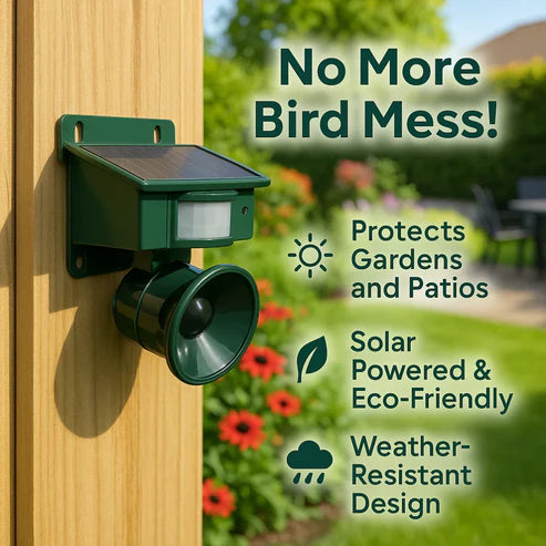 Motion Sensor Bird Deterrent - Pigeon & Crow Repeller with Sound Scare Technology for Effective Bird Control