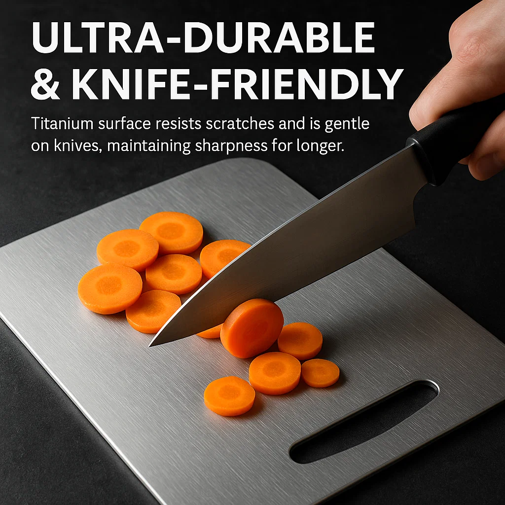 TitanCut™ - Medical Grade Titanium Cutting Board | Durable, Non-porous Board Cutting for Safe Food Preparation & Kitchen Use | Better than Wood Cutting Board
