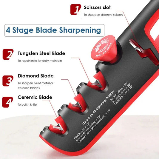 4-in-1 Knife Sharpener | Adjustable Angle, Ergonomic Design & Non-Slip Base for Kitchen Knives and Scissors