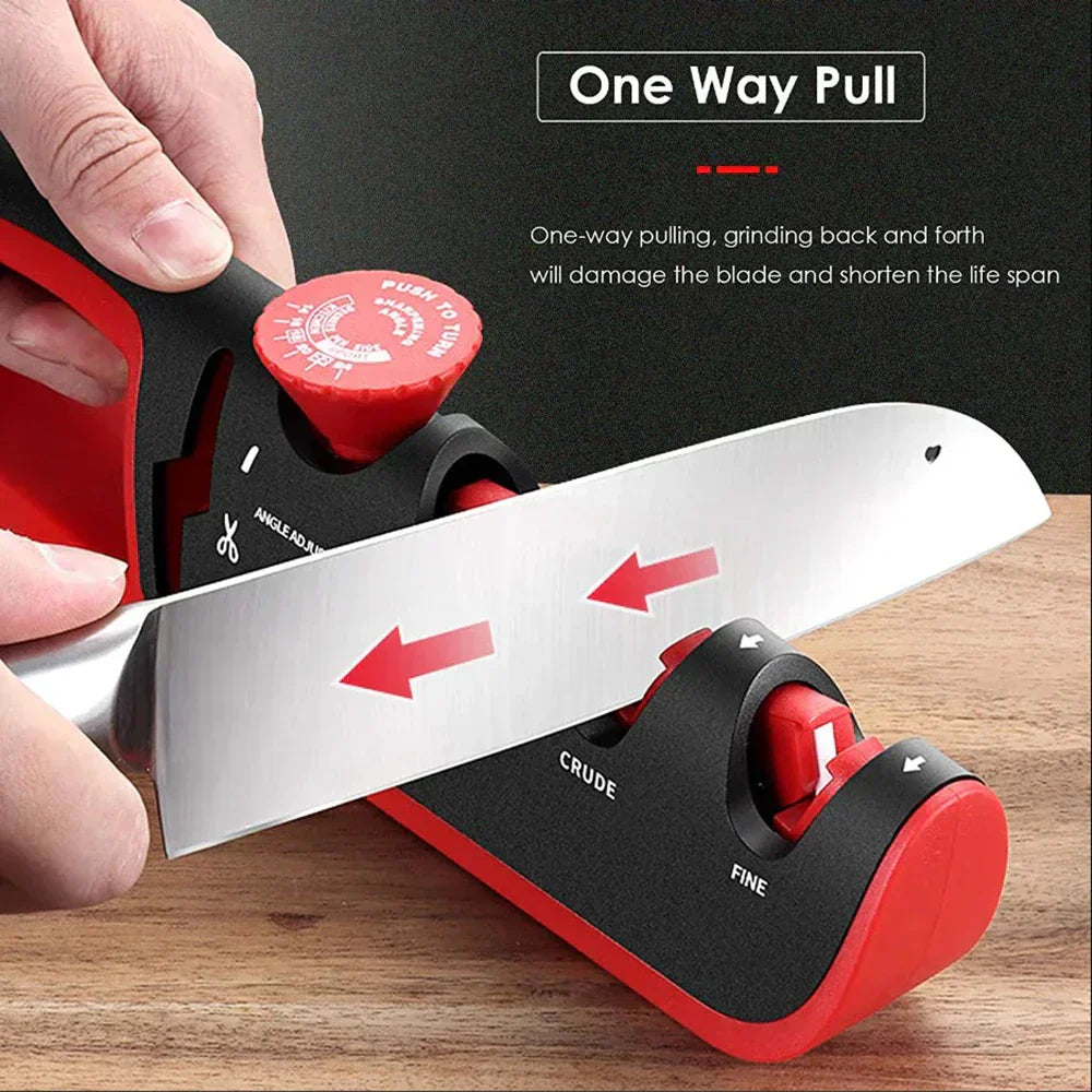 4-in-1 Knife Sharpener | Adjustable Angle, Ergonomic Design & Non-Slip Base for Kitchen Knives and Scissors