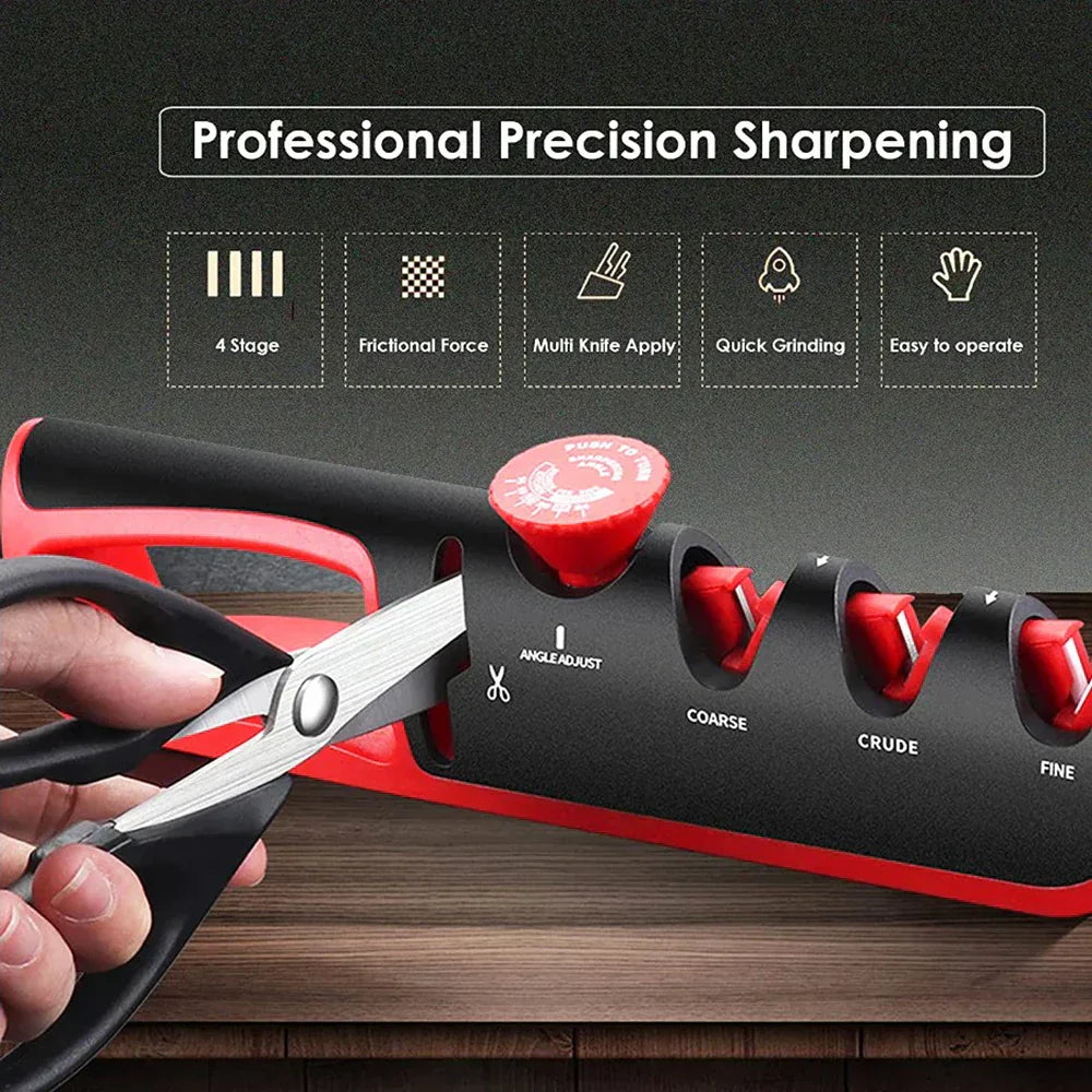 4-in-1 Knife Sharpener | Adjustable Angle, Ergonomic Design & Non-Slip Base for Kitchen Knives and Scissors