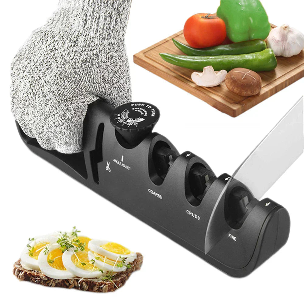 4-in-1 Knife Sharpener | Adjustable Angle, Ergonomic Design & Non-Slip Base for Kitchen Knives and Scissors