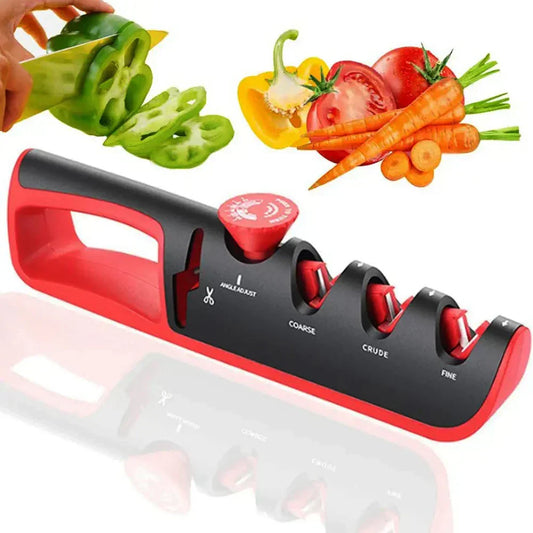 4-in-1 Knife Sharpener | Adjustable Angle, Ergonomic Design & Non-Slip Base for Kitchen Knives and Scissors