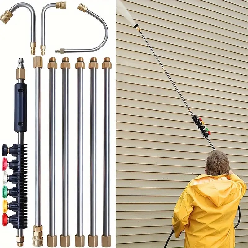 Telescoping High Pressure Washer Wand Set | 4000 PSI, 7 Nozzle Tips & Ideal for Gutter, Roof, and Wall Cleaning