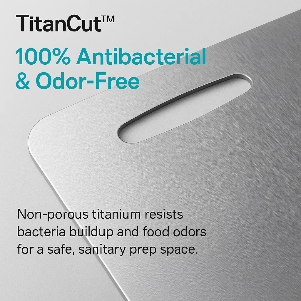 TitanCut™ - Medical Grade Titanium Cutting Board | Durable, Non-porous Board Cutting for Safe Food Preparation & Kitchen Use | Better than Wood Cutting Board