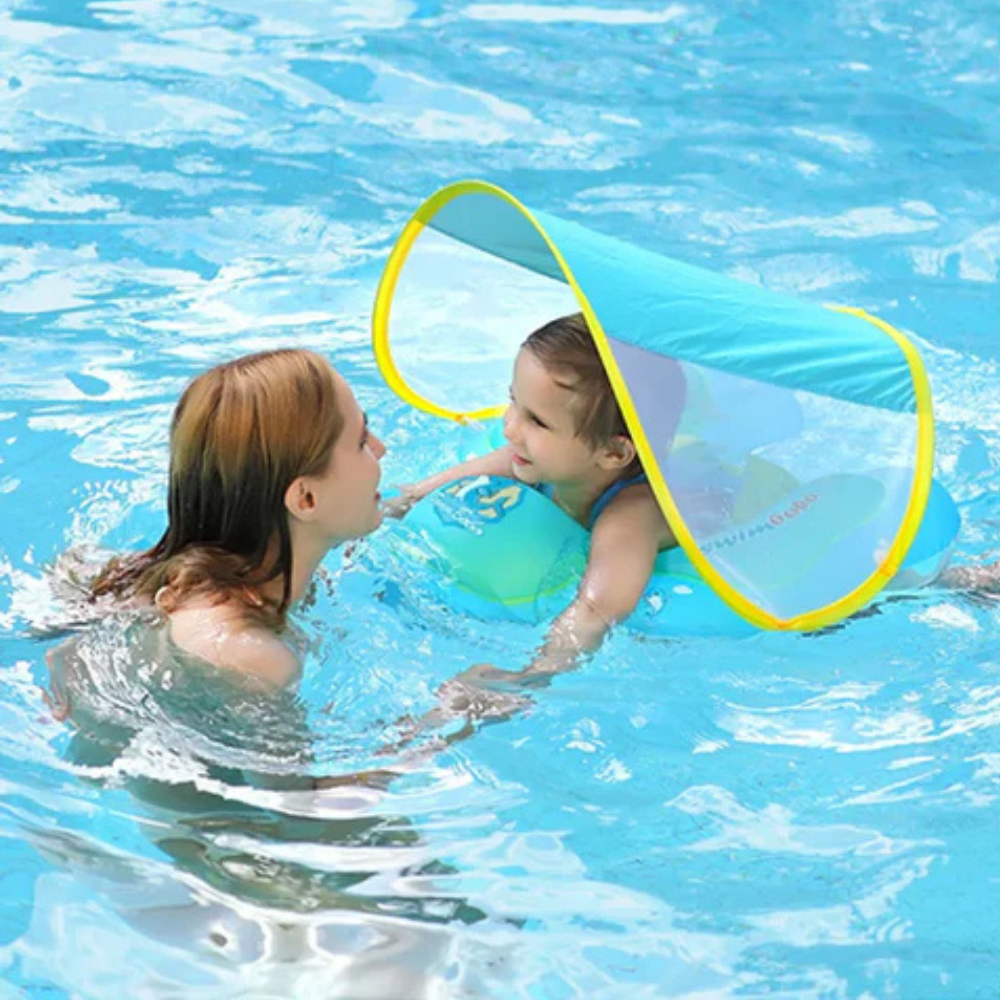 Baby Swim Float with Sunshade Canopy | Safety Buckle, Quick-Drying & Ideal for Infants 3-24 Months