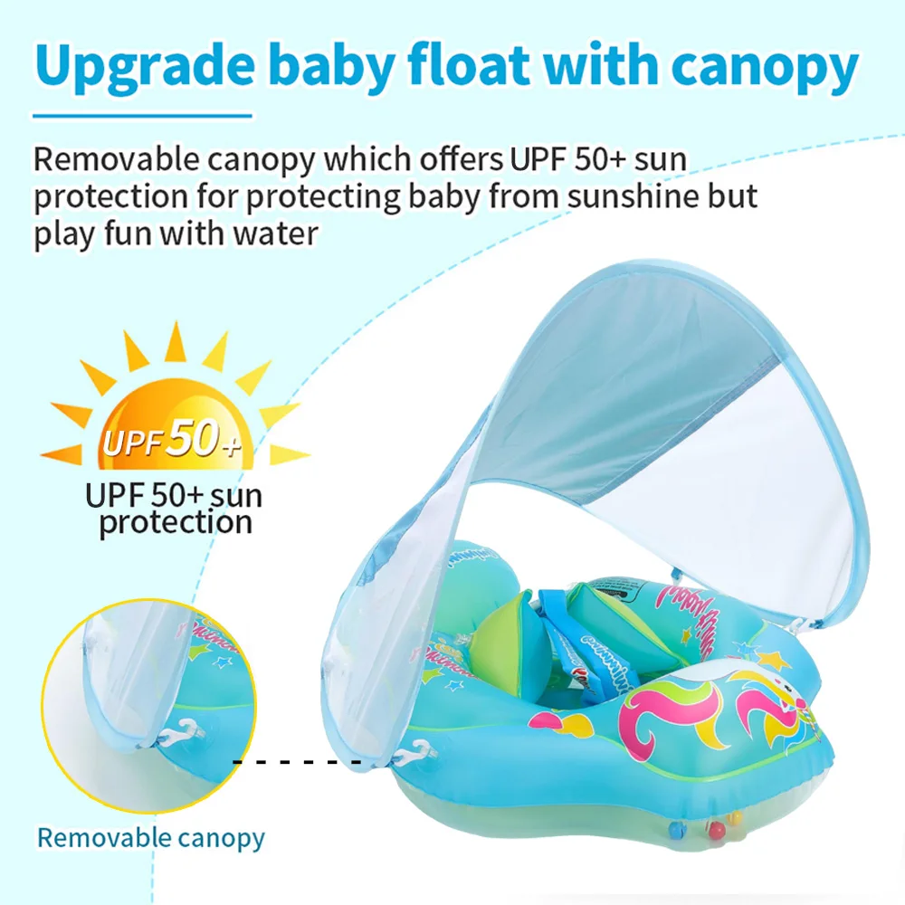 Baby Swim Float with Sunshade Canopy | Safety Buckle, Quick-Drying & Ideal for Infants 3-24 Months