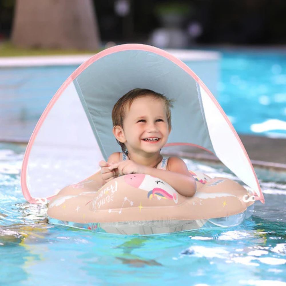 Baby Swim Float with Sunshade Canopy | Safety Buckle, Quick-Drying & Ideal for Infants 3-24 Months