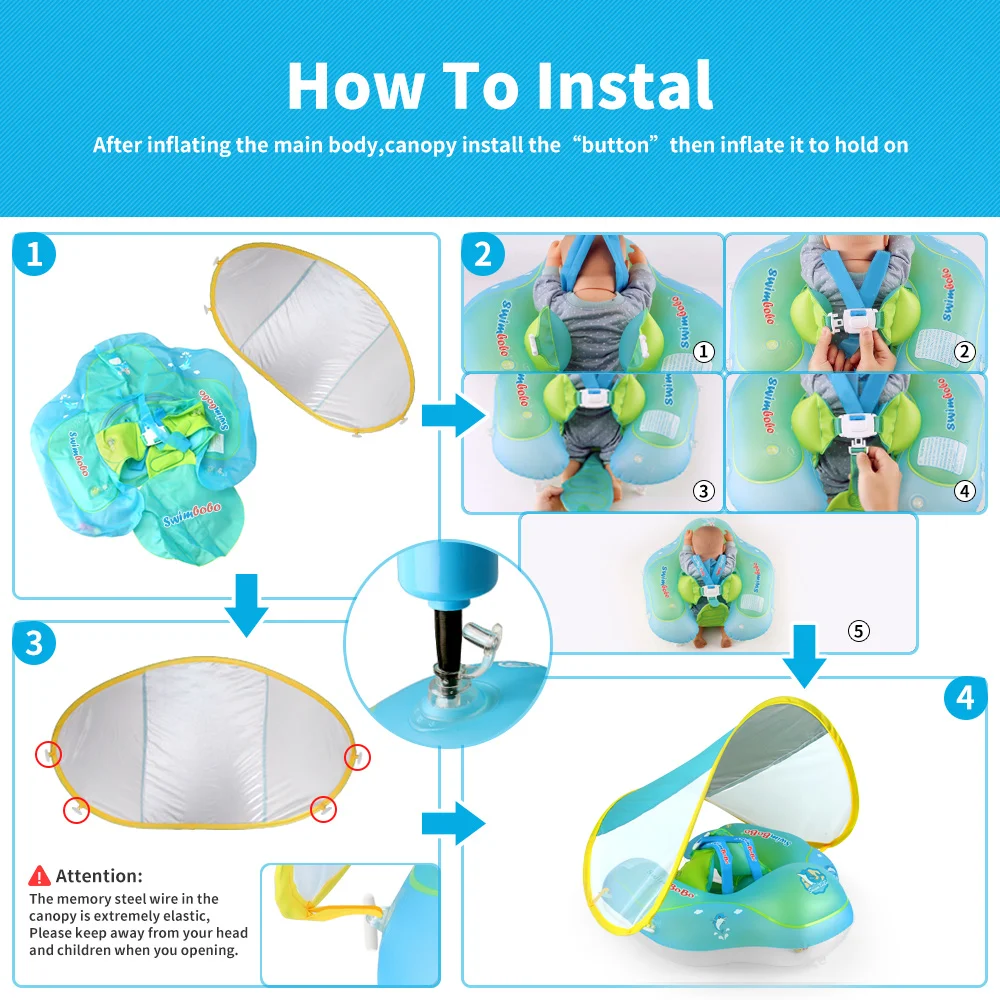 Baby Swim Float with Sunshade Canopy | Safety Buckle, Quick-Drying & Ideal for Infants 3-24 Months