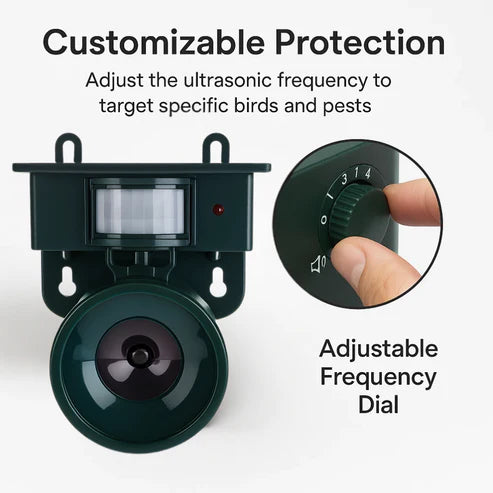 Motion Sensor Bird Deterrent - Pigeon & Crow Repeller with Sound Scare Technology for Effective Bird Control