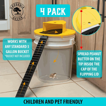 4-Pack Bucket Lid Mouse Trap - Auto-Reset, Non-Toxic & Effective for Indoor and Outdoor Rodent Control