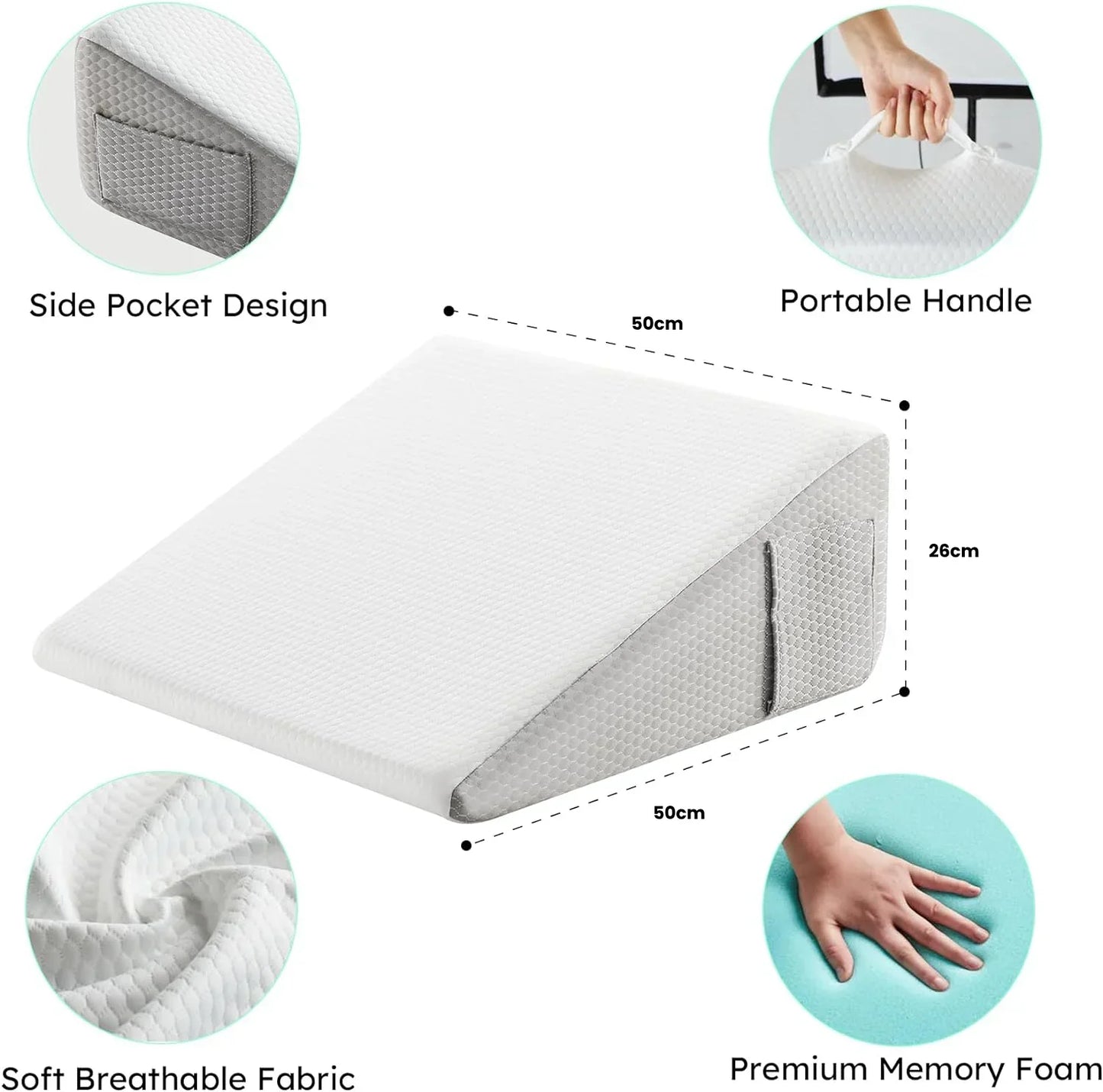 Deluxe Inclined Wedge Support Pillow | Cooling Gel Memory Foam, Machine-Washable & Ideal for Back Pain Relief and Acid Reflux - mattress wedge