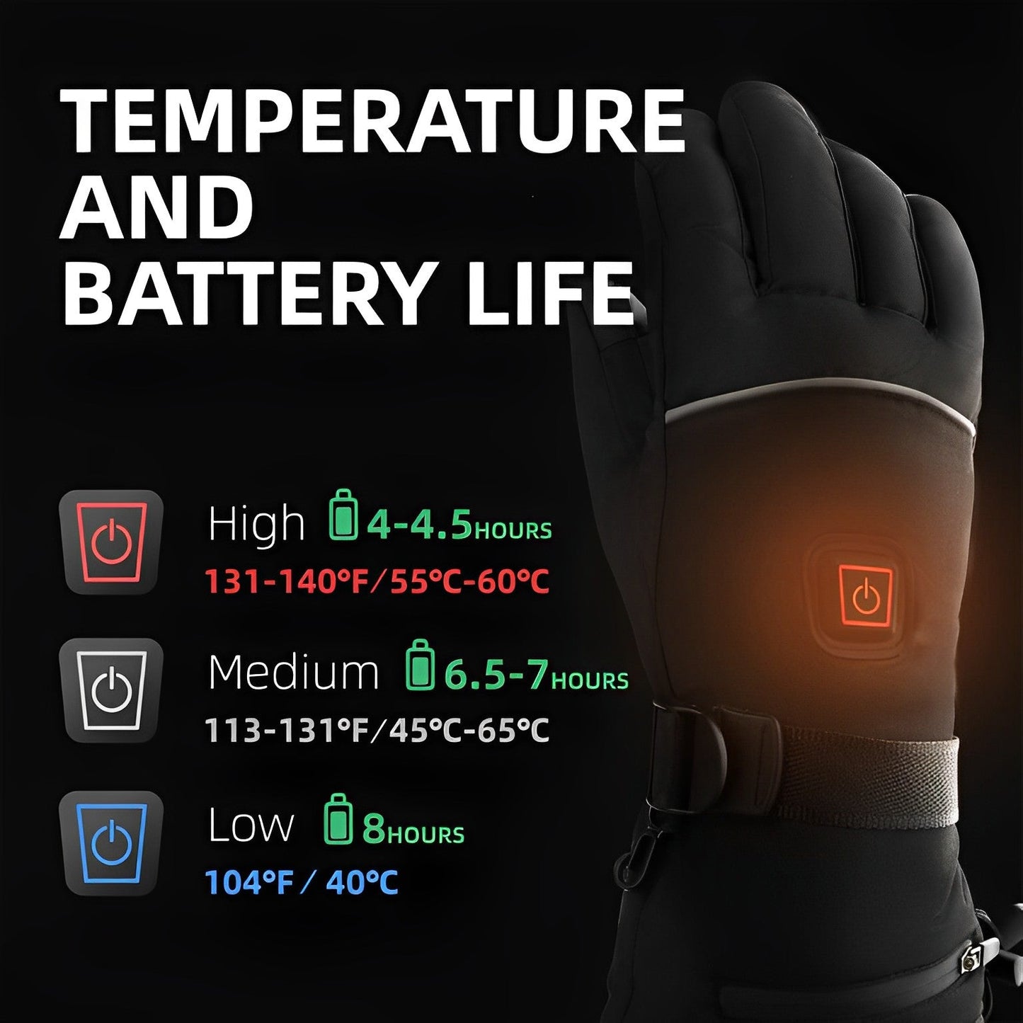Heated Electric Gloves | Water-Resistant, Adjustable Heat Settings & Ideal for Cold Weather Activities