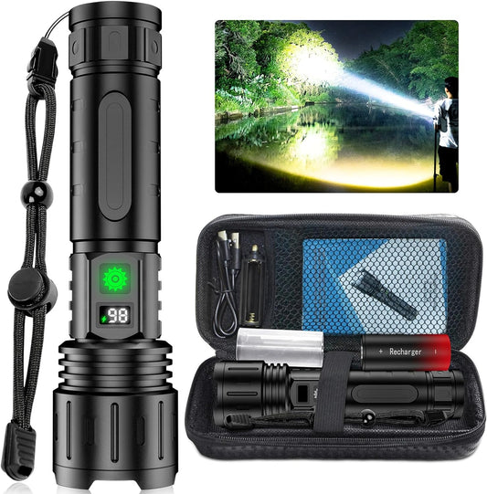 100,000 Lumens Tactical Flashlight | Waterproof, Rechargeable & Ideal for Outdoor Adventures and Emergency Situations