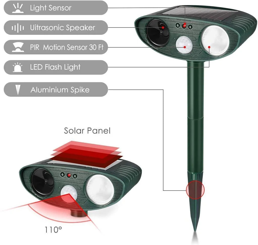 Solar-Powered Ultrasonic Deer Repeller - Effective Deer Deterrent for Gardens & Yards, Repels Deer Within 48 Hours